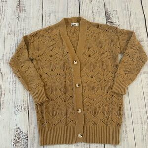 Shermia Camel Tan Brown Knit Cardigan Sweater Chunky Button Up Womens Size Small